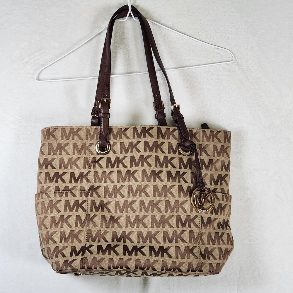 Michael Kors Jet Set Tote Bag Brown MK Monogram Canvas‎ Shoulder Purse